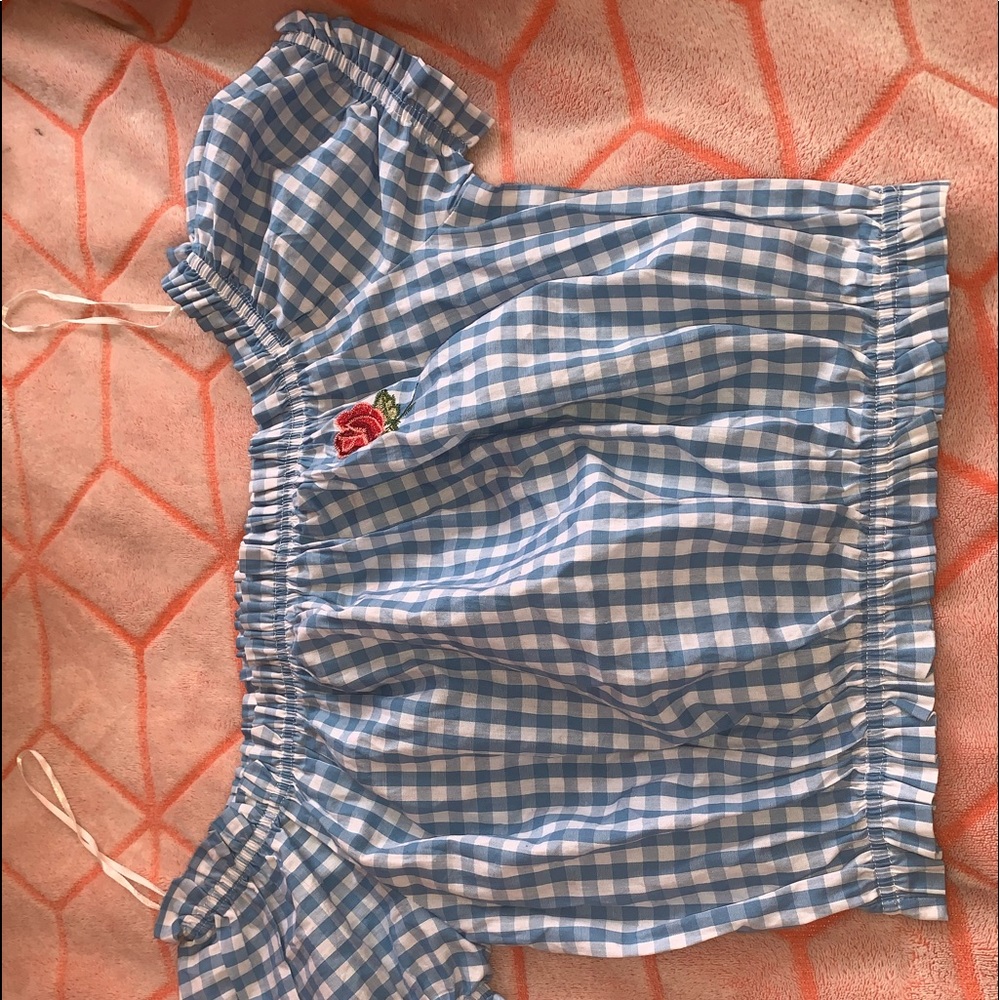 light blue and white crop top with ruffles!
